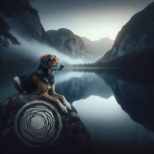 Serene Landscape with Zen Hound: Tranquil Vista at Dusk