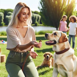 Positive Dog Training: Enthusiastic Labrador Obeys Trainer