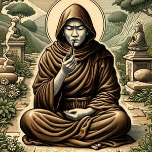 Monk in Tranquil Meditation Pose | Spiritual Smoking Icon