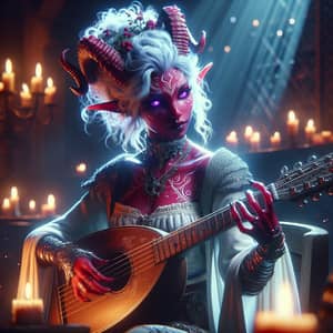 Radiant Red Tiefling Bard: Medieval Digital Painting Concept