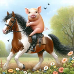 Pig Riding a Horse: Unlikely Animal Duo