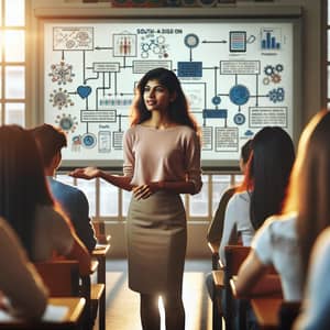 Confident South-Asian Female Student Presenting Project in Classroom