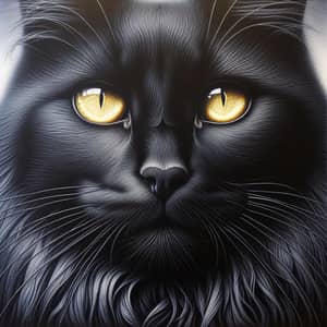 Hyperrealistic Oil Painting of Awe-Inspiring Black Cat with Yellow Eyes