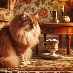 Beautiful Orange Cat on Cozy Rug in Warm Living Room