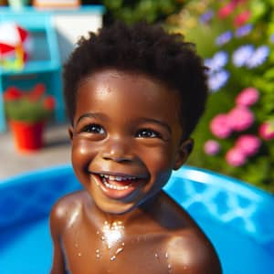 Joyful 8-Year-Old Boy Playing in Wet Absorbent Diaper