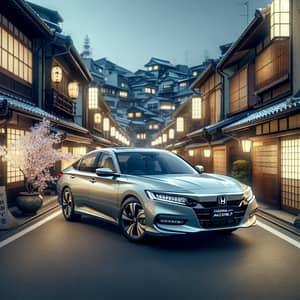 Sleek Honda Accord 7 in Tranquil Japanese Cityscape | Springtime Magic