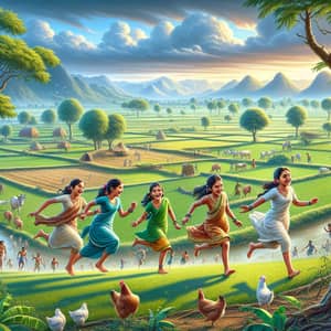 Indian Child Girls Playing in Lush Farm | Joyful Rural Scene