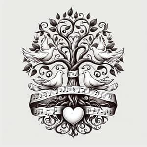 Family Crest: Music, Love, Dove & Tree Design