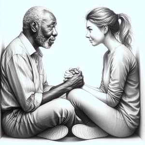 Empathy Depicted: Heartwarming Pencil Sketch of Mirroring Body Language