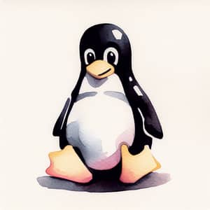 Cheerful Penguin Watercolor Art | Linux OS Symbol Interpretation