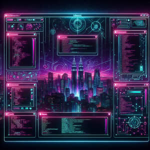 Futuristic Cyberpunk Linux OS Interface Digital Painting