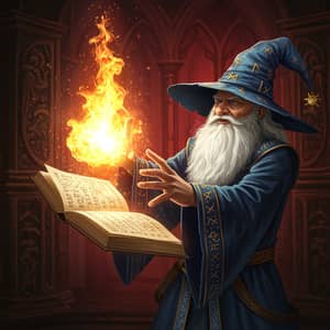 Wizard Casting Fireball from Spellbook