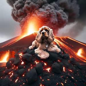 Cocker Spaniel Dog on Erupting Volcano