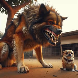 Menacing Dog Protecting Serene Friend in Daytime Park Scene