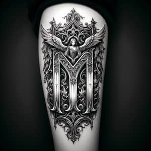 Stunning Gothic 'M' Tattoo Design with Angelic Wings