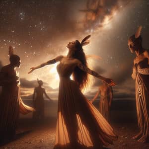 Enchanting Maori Woman Embraces Cosmos Beneath Starlit Sky