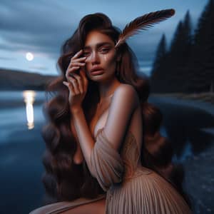 New Zealand Maori Maiden in Beige Gown | Emotional Portraiture