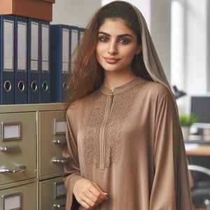 Middle-Eastern Woman near Filing Cabinet - Discover Our Collection