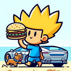 Cartoon Character Eating Sandwich on Beach | Chase Scene