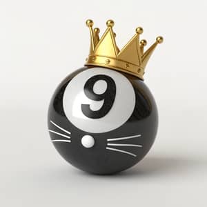 3D Billiard Ball with Crown & Whiskers - Number 9