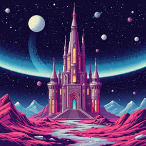 Futuristic Sci-Fi Castle in Space - Retro Graphics