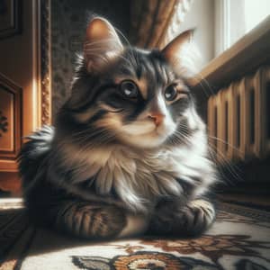 Medium-Sized Domestic Cat Relaxing in Sunlit Room