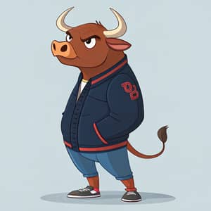 Brown Bull in Blue Jacket - Chicago Mascot Style