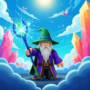 Roblox Wizard Character with Glowing Staff
