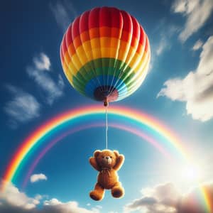 Teddy Bear with Balloon in Air: A Rainbow Adventure