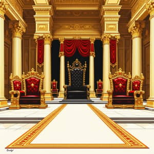 Fantasy Throne Room Art: Golden Hall with Three Thrones