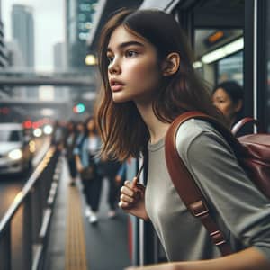 Young Diverse Woman in Transit Through Urban Setting