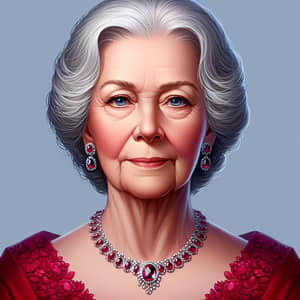 Elderly Female Public Figure Portrait | Regal Aura & Ruby Parure