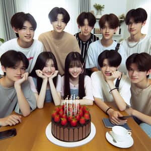 Chinese Teenagers Celebrating with Birthday Cake