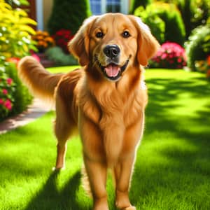 Medium-Sized Golden Retriever Enjoying Sunny Day on Green Lawn