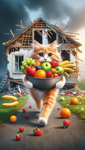 Orange Cat Mother Brings Fresh Fruits Home