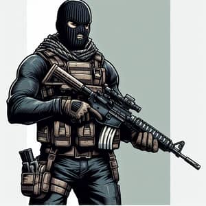 Adventure Cartoon Character in Ski Mask with Rifle