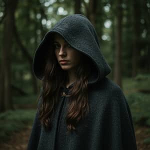 Mysterious Woman in Hooded Cloak