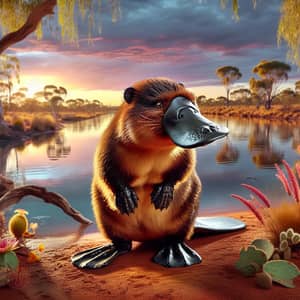 Platypus in Serene Australian Outback | Unique Semi-Aquatic Mammal