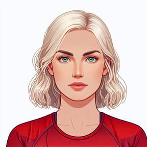 Blonde Caucasian Woman in Red Athletic Top with Freckles