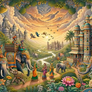 Vibrant Indian Art-Inspired Adventure Scene