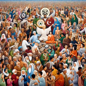 Unity in Diversity: Symbolic Oil Painting of Humanity's Religion