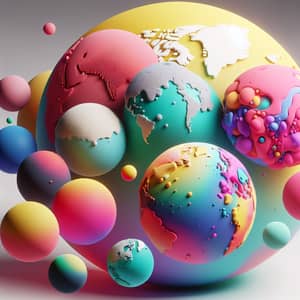 Colorful Alien Planet 3D Render - Vibrant Geometric Continents