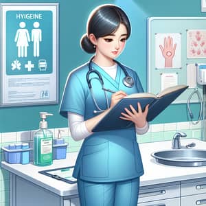 East Asian Female Doctor Writing Medical Notes in Clinic