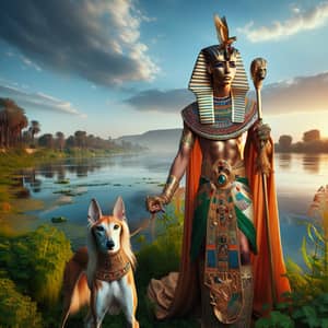 Pharaoh and Saluki Dog by the Nile | Ancient Egyptian Scene