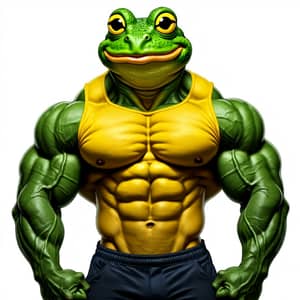 Green and Yellow Pepe Bodybuilder with Tattoos