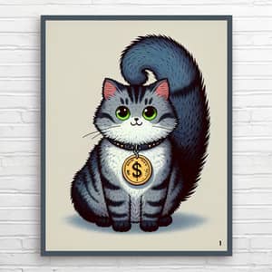 One-Dollar Cat Illustration | Unique Grey Cat Artwork