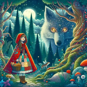 Fantasy Illustration: Little Red Riding Hood and Enigmatic Wolf