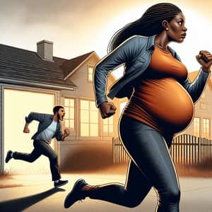 Determined Pregnant Black Woman Chasing Father of Unborn Child