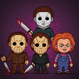 Iconic Horror Monsters in Pixel Art Style