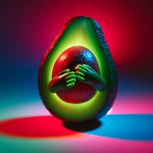 Avocado with Hands Under RGB Lights